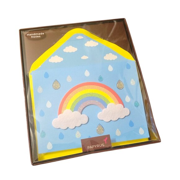 Papyrus Handmade 8 Rainbow Greeting Cards Set With Envelopes Blank Rain Drops - Picture 10 of 13